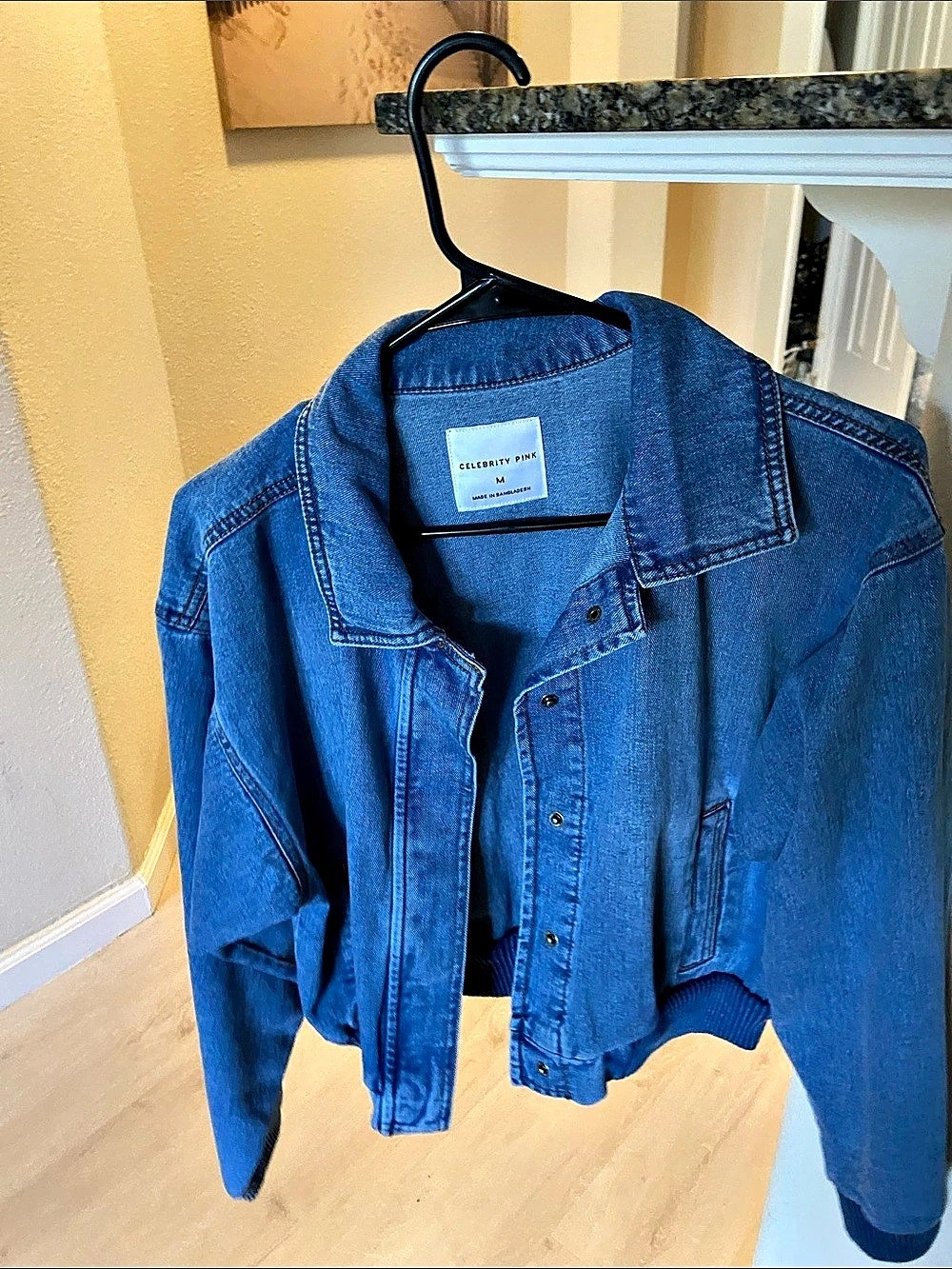 Celebrity Pink Juniors Denim Bomber Jacket with Rib Knit Waist Blue Medium